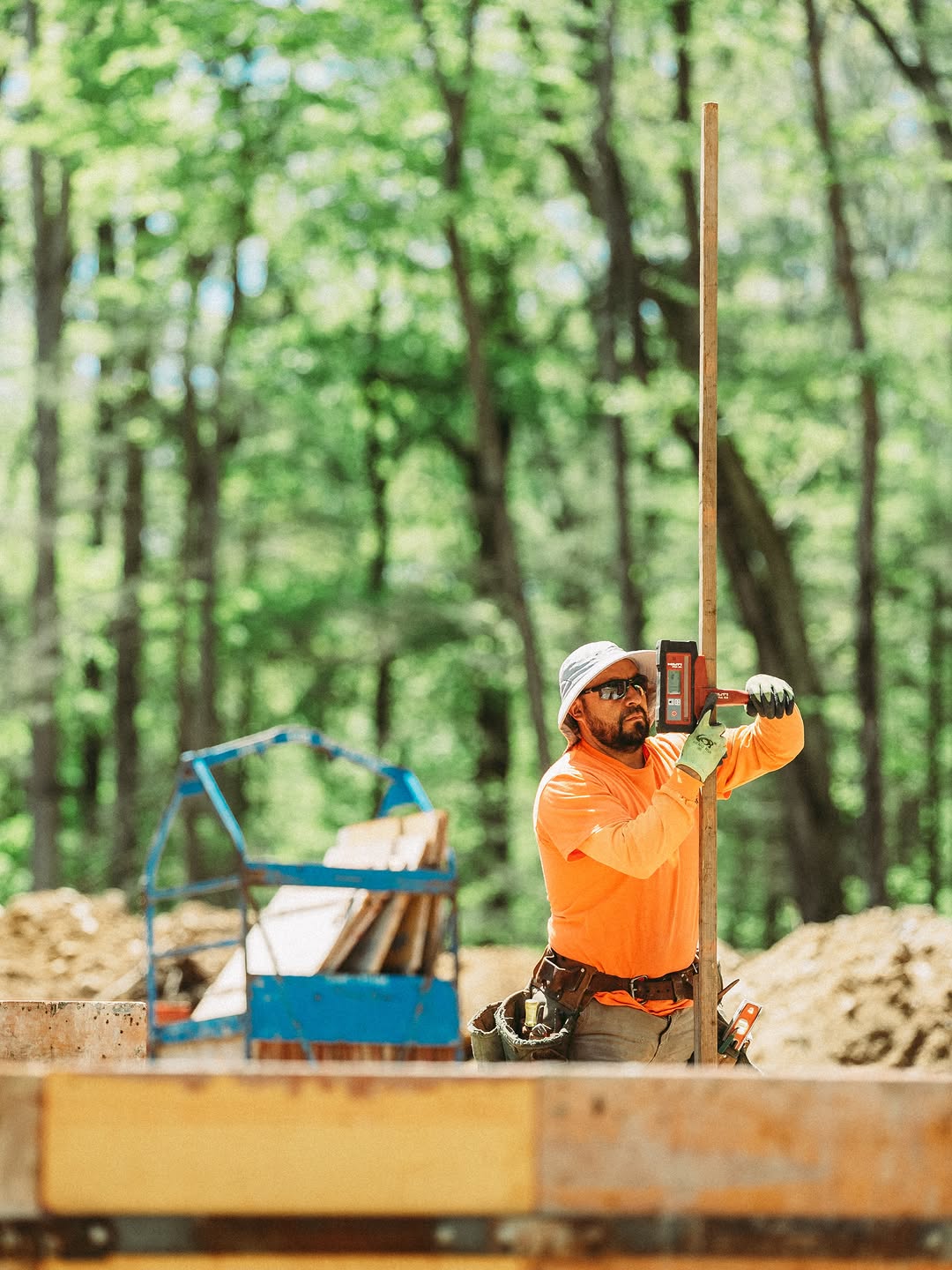 Workers setting concrete forms